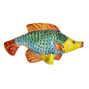 Italian Pottery Fish Wall Hook Artisan Terracotta Textured Nautical Decor Italy